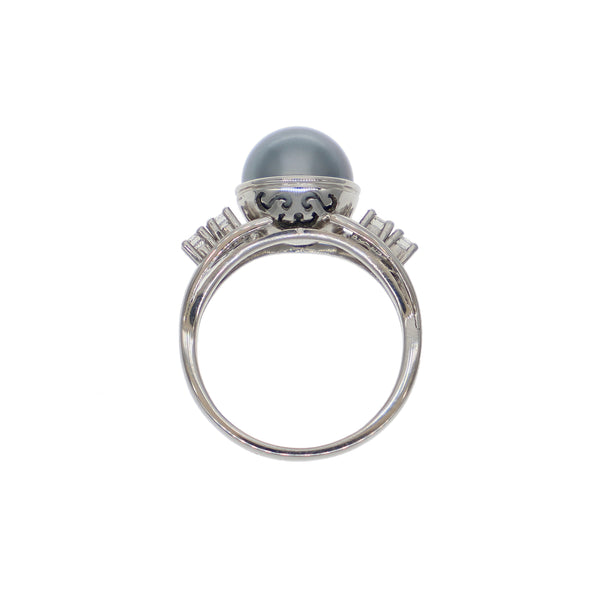 Anillo Platino Perla Cultivada Gris y Brillantes AN5784