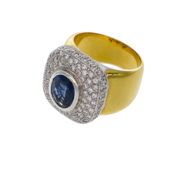 Anillo Oro Amarillo Platino Zafiro Azul y Brillantes AN-9590