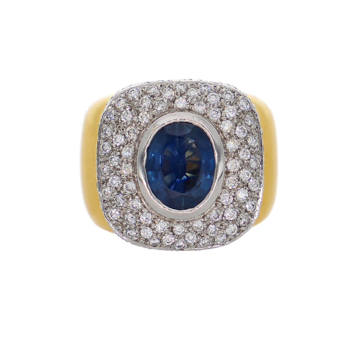 Anillo Oro Amarillo Platino Zafiro Azul y Brillantes AN-9590