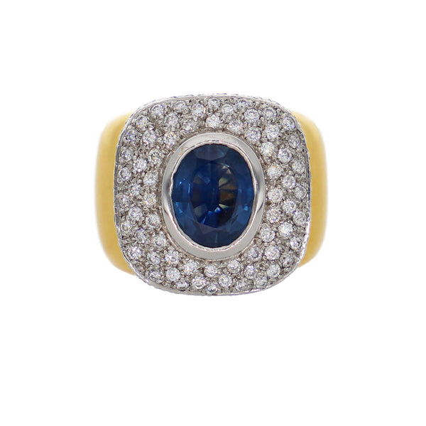 Anillo Oro Amarillo Platino Zafiro Azul y Brillantes AN-9590