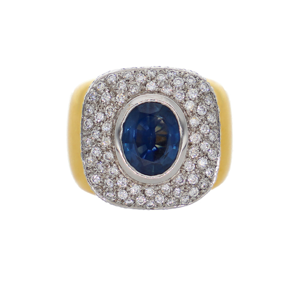 Anillo Oro Amarillo Platino Zafiro Azul y Brillantes AN-9590