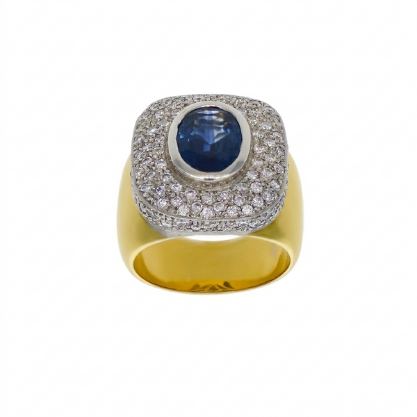Anillo Oro Amarillo Platino Zafiro Azul y Brillantes AN-9590