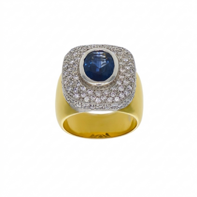 Anillo Oro Amarillo Platino Zafiro Azul y Brillantes AN-9590