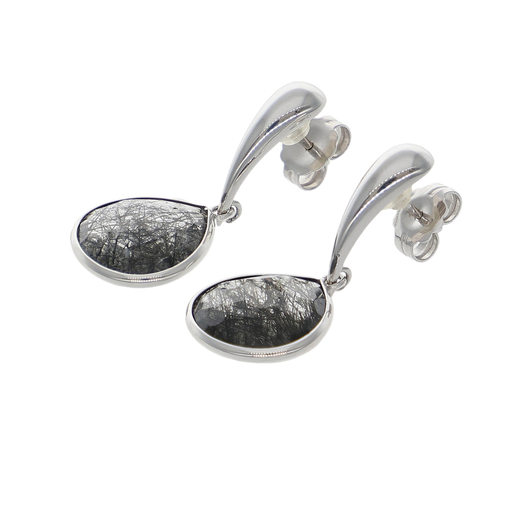 Aros Oro Blanco y Cuarzo Rutilado AR-10056