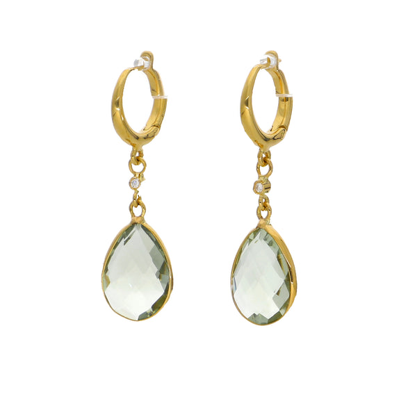 Aros Oro Amarillo con Amatista Verde y Brillantes AN13570