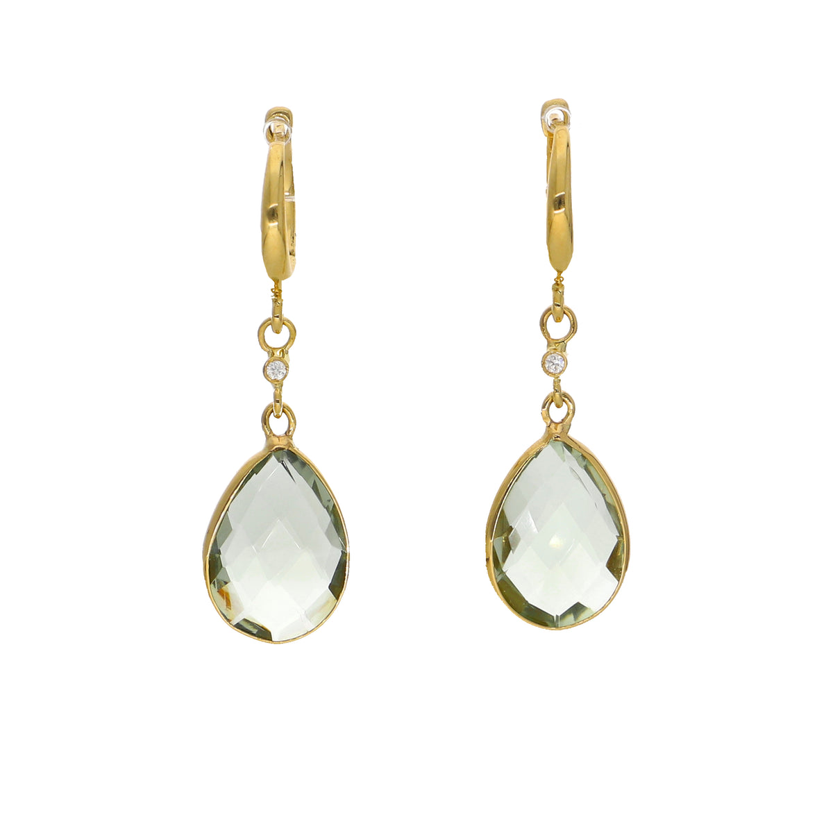 Aros Oro Amarillo con Amatista Verde y Brillantes AN13570