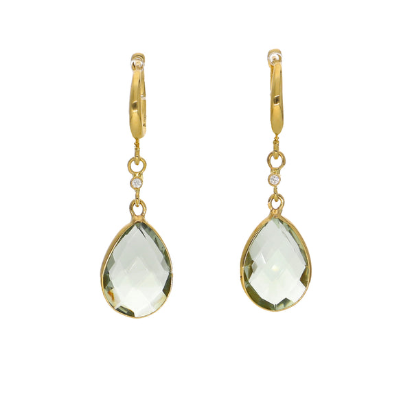 Aros Oro Amarillo con Amatista Verde y Brillantes AN13570