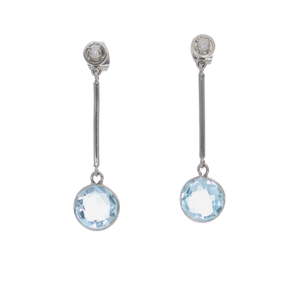 Aros Platino Topacio Azul y Brillantes AR558