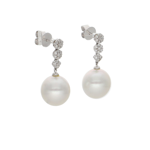 Aros Oro Blanco Perla Cultivada y Brillantes AR6372