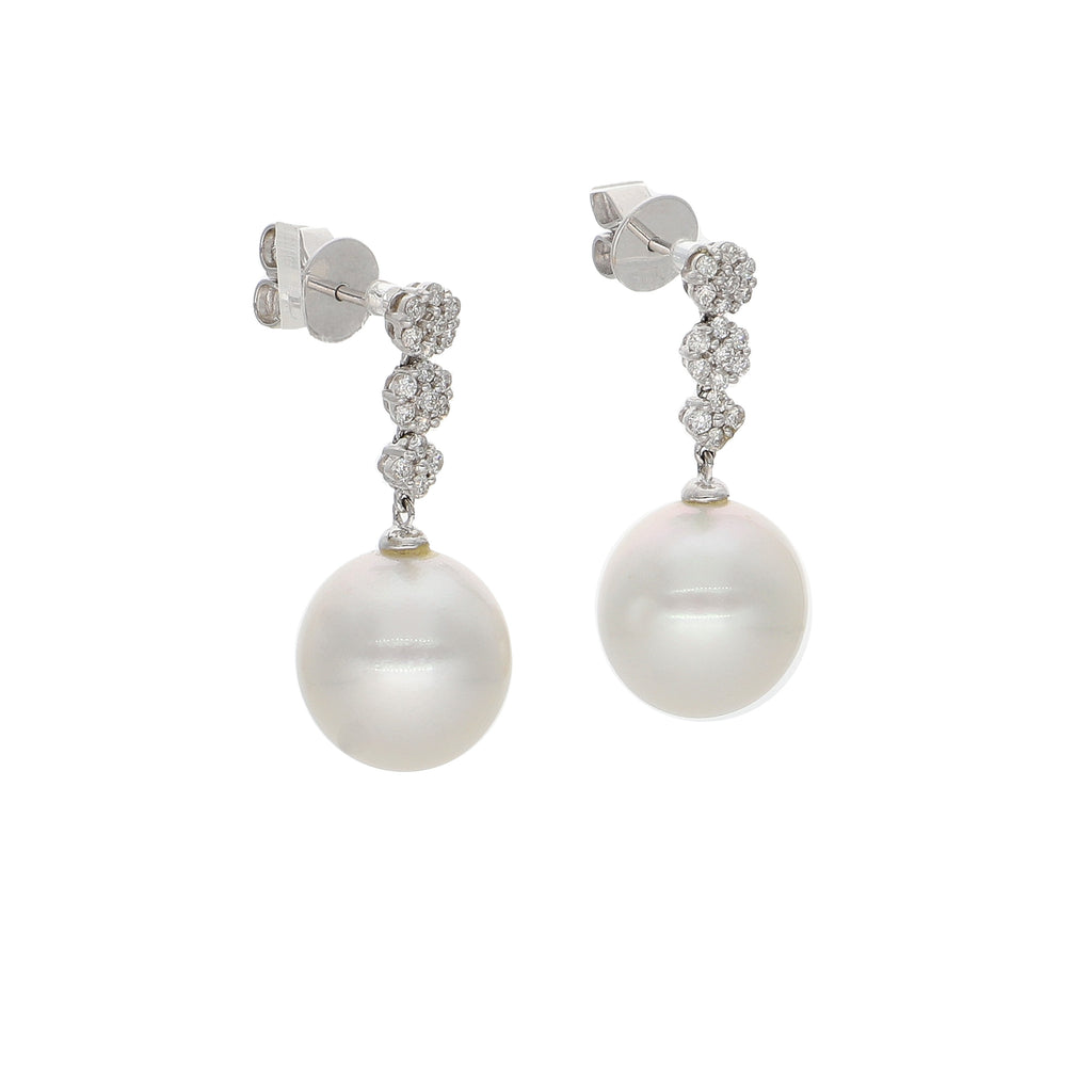 Aros Oro Blanco Perla Cultivada y Brillantes AR6372