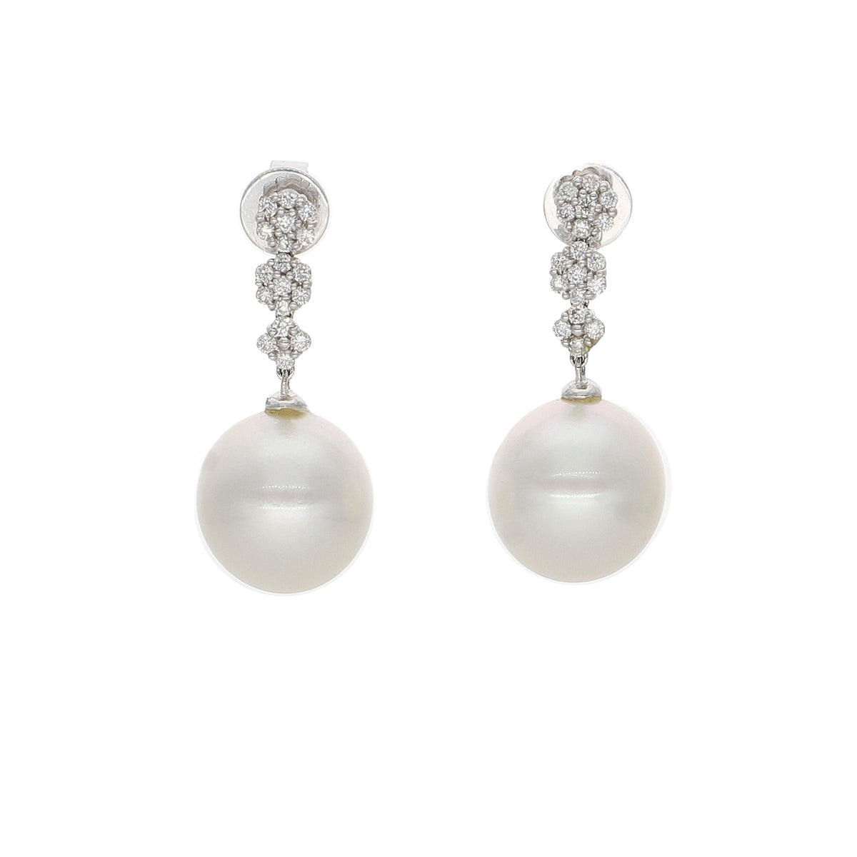 Aros Oro Blanco Perla Cultivada y Brillantes AR6372