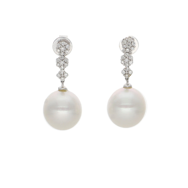 Aros Oro Blanco Perla Cultivada y Brillantes AR6372