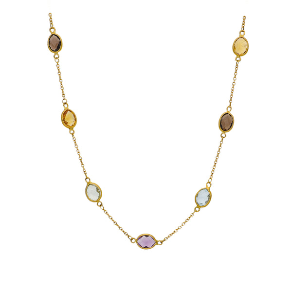 Collar Oro Amarillo Amatistas, Citrino, Topacio Azul y Cuarzo Fumé CO12445