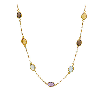 Collar Oro Amarillo Amatistas, Citrino, Topacio Azul y Cuarzo Fumé CO12445