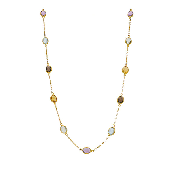 Collar Oro Amarillo Amatistas, Citrino, Topacio Azul y Cuarzo Fumé CO12445