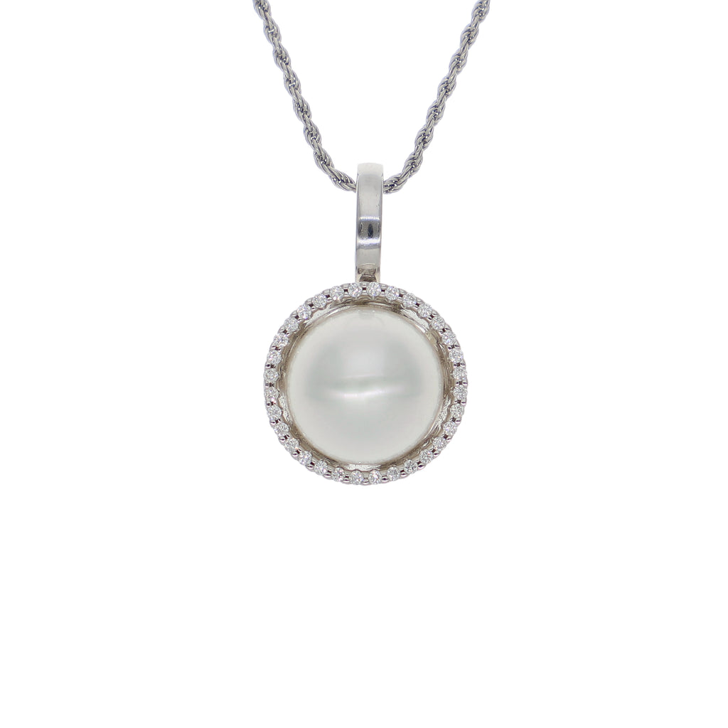 Collar Oro Blanco Brillantes y Perla Cultivada CL442