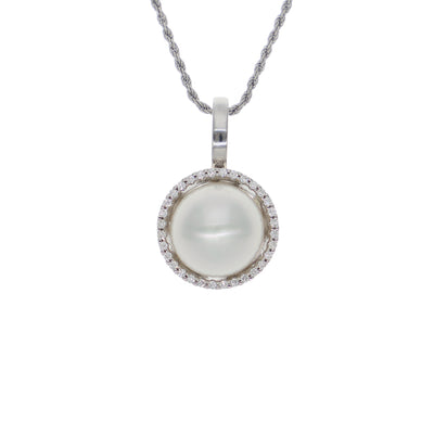 Collar Oro Blanco Brillantes y Perla Cultivada CL442