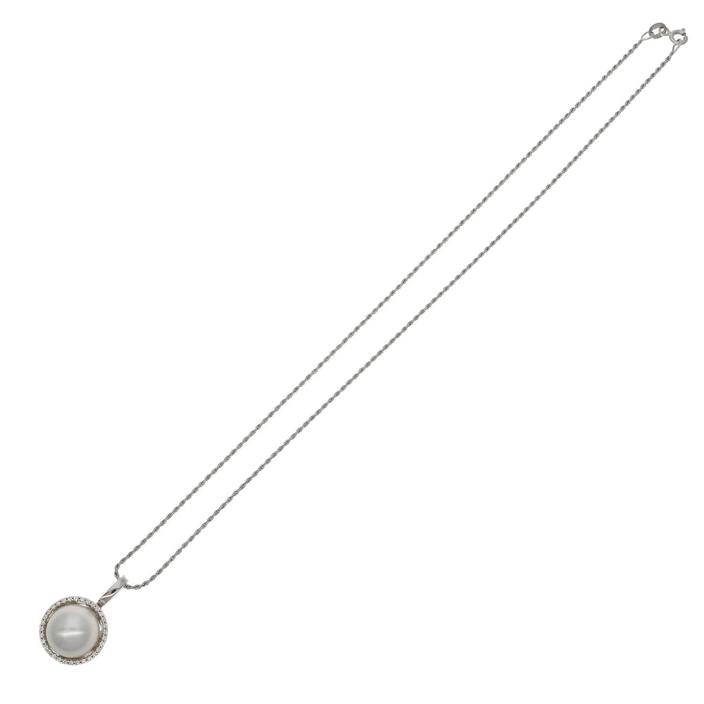 Collar Oro Blanco Brillantes y Perla Cultivada CL442