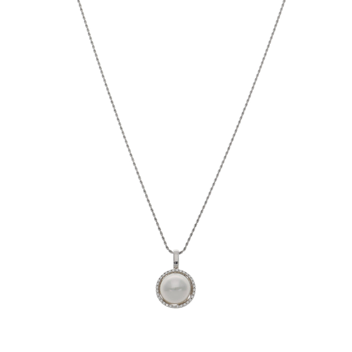 Collar Oro Blanco Brillantes y Perla Cultivada CL442