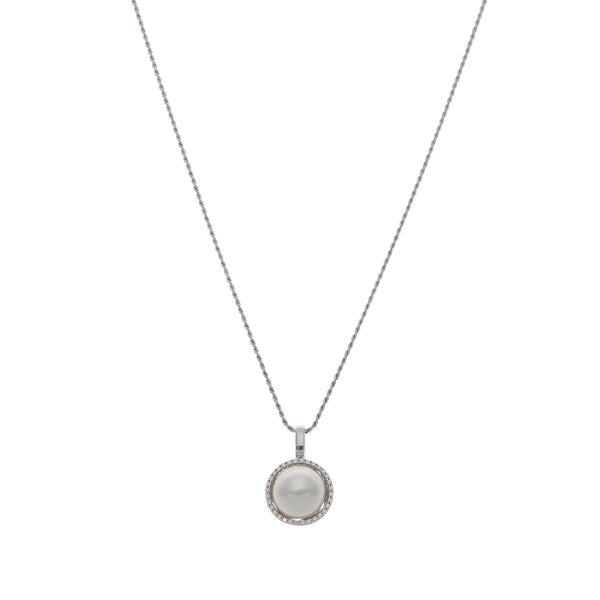 Collar Oro Blanco Brillantes y Perla Cultivada CL442
