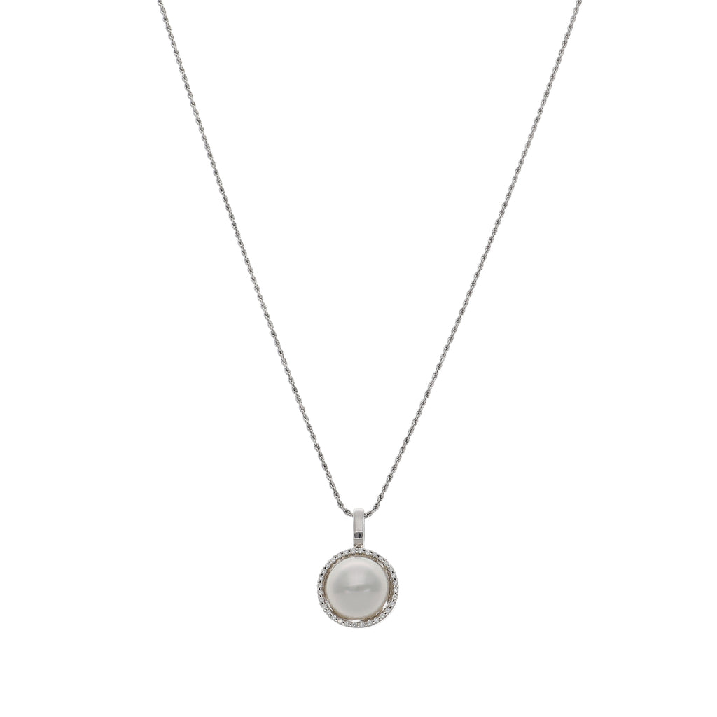 Collar Oro Blanco Brillantes y Perla Cultivada CL442