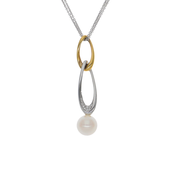Collar Oro Blanco Amarillo Perla Cultivada y Brillantes CO0812438