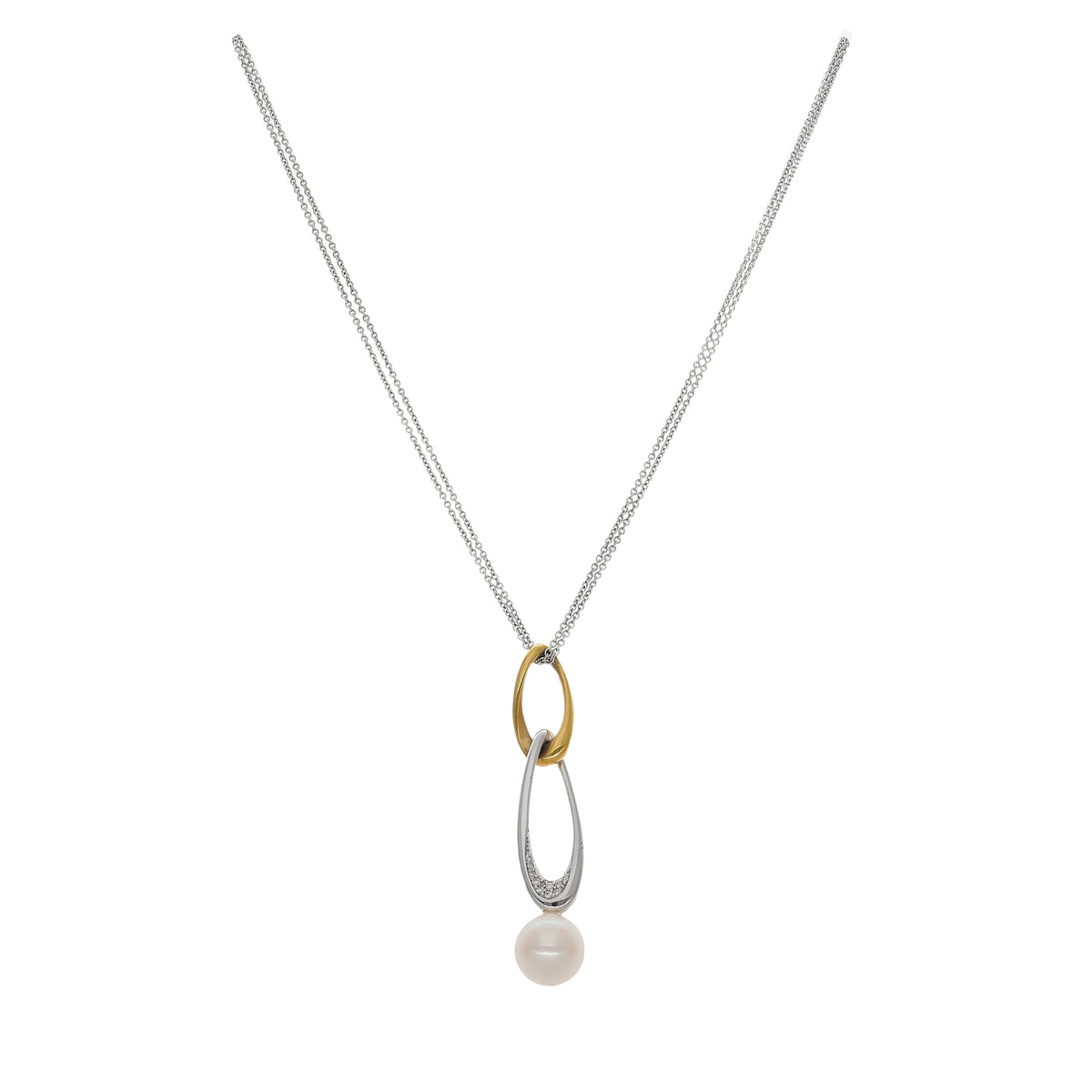 Collar Oro Blanco Amarillo Perla Cultivada y Brillantes CO0812438