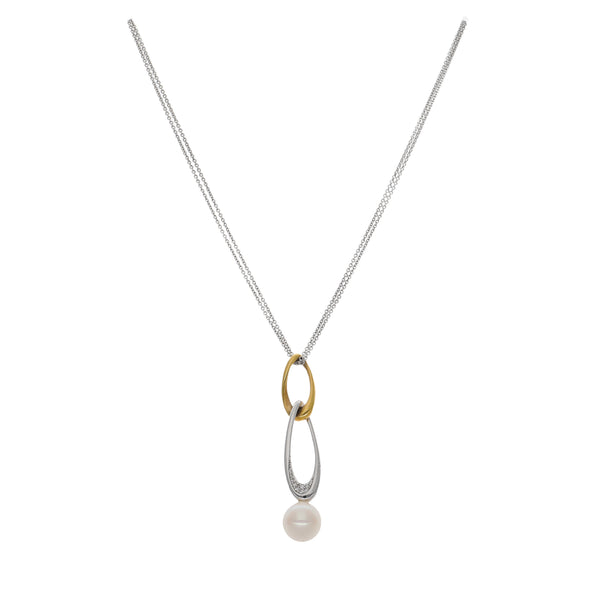 Collar Oro Blanco Amarillo Perla Cultivada y Brillantes CO0812438