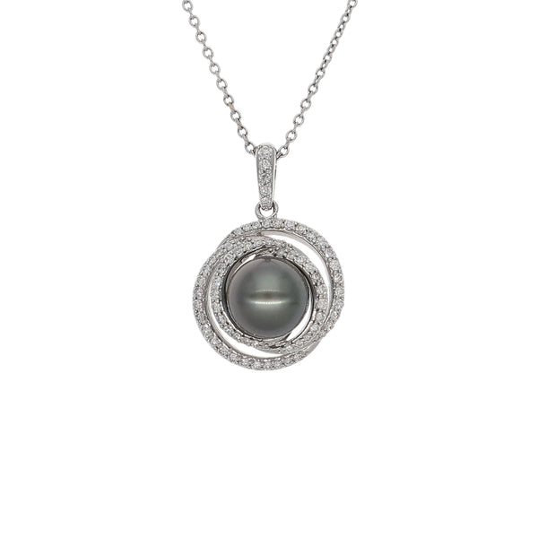 Collar Oro Blanco Brillantes y Perla Cultivada Tahití CO0912501