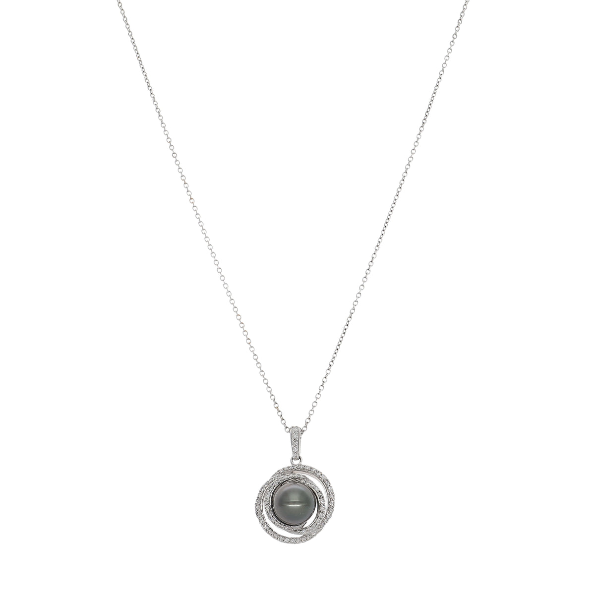 Collar Oro Blanco Brillantes y Perla Cultivada Tahití CO0912501