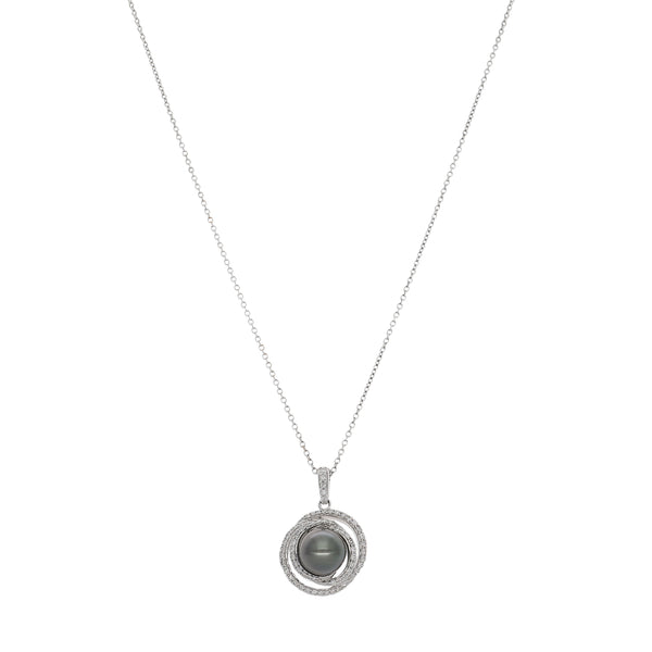 Collar Oro Blanco Brillantes y Perla Cultivada Tahití CO0912501