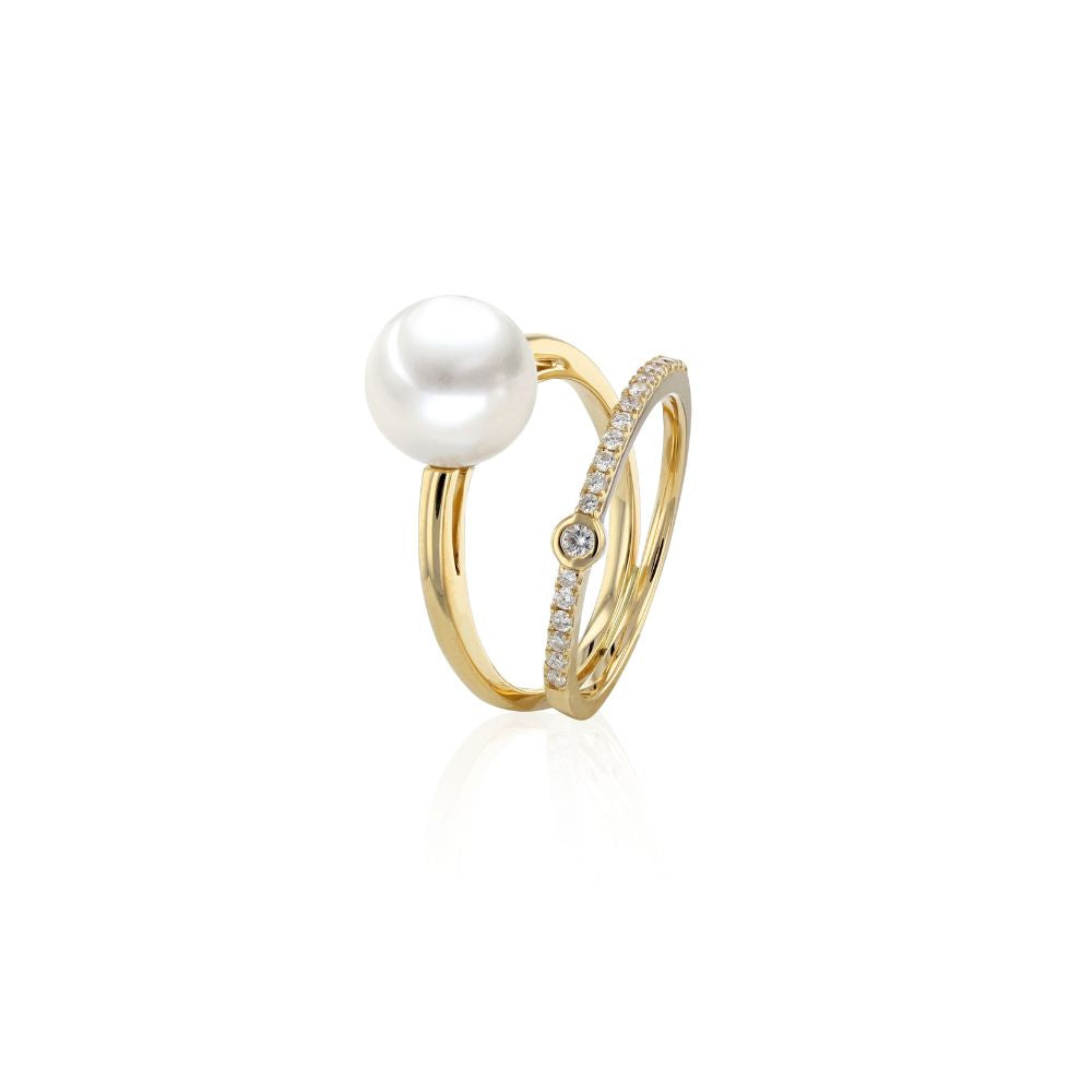 Anillo Oro Amarillo Perla Cultivada y Brillantes AN-14450