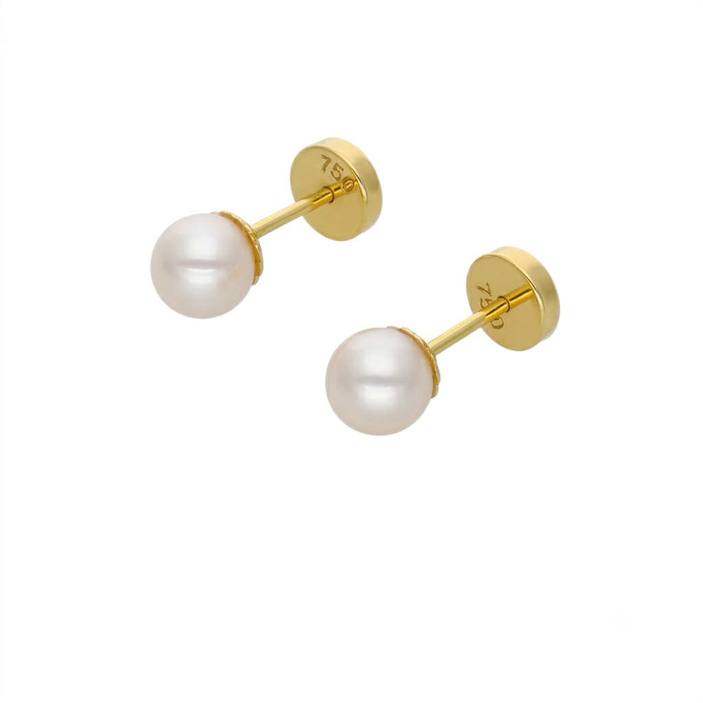 Aros Abridor Bebé Oro Amarillo 18K con Perla Cultivada 5mm | AR-14428