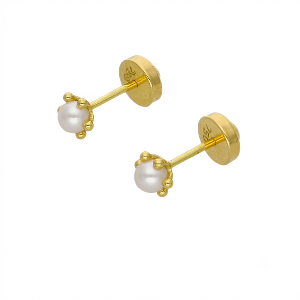 Aros Oro Amarillo 18K con Perla Cultivada 3 mm Abridores Bebé