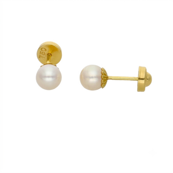 Aros Abridor Bebé Oro Amarillo 18K con Perla Cultivada 5mm | AR-14428