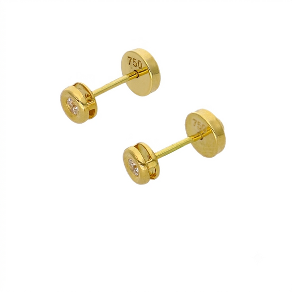 Aros Oro Amarillo 18K Circón Tipo Punto de Luz Abridores para Bebé | AR-14425