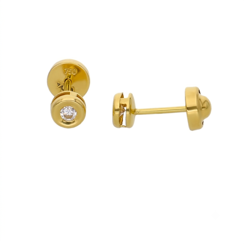 Aros Oro Amarillo 18K Circón Tipo Punto de Luz Abridores para Bebé | AR-14425