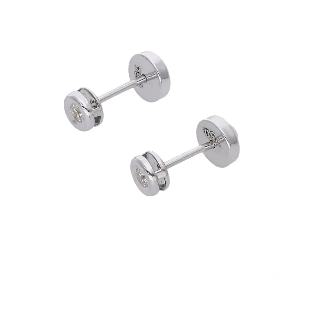Aros Oro Blanco 18K Circón Tipo Punto de Luz Abridores para Bebé | AR-14427