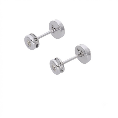 Aros Oro Blanco 18K Circón Tipo Punto de Luz Abridores para Bebé | AR-14427