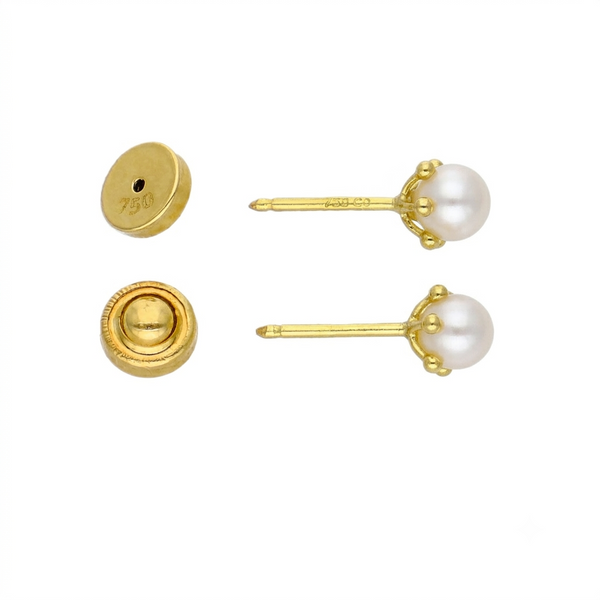 Aros Oro Amarillo 18K con Perla Cultivada 3 mm Abridores Bebé