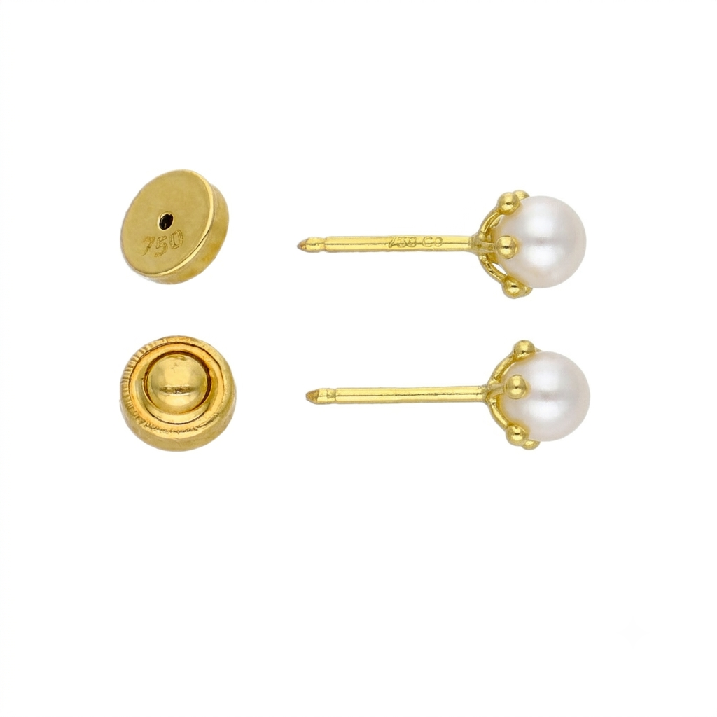 Aros Oro Amarillo 18K con Perla Cultivada 3 mm Abridores Bebé