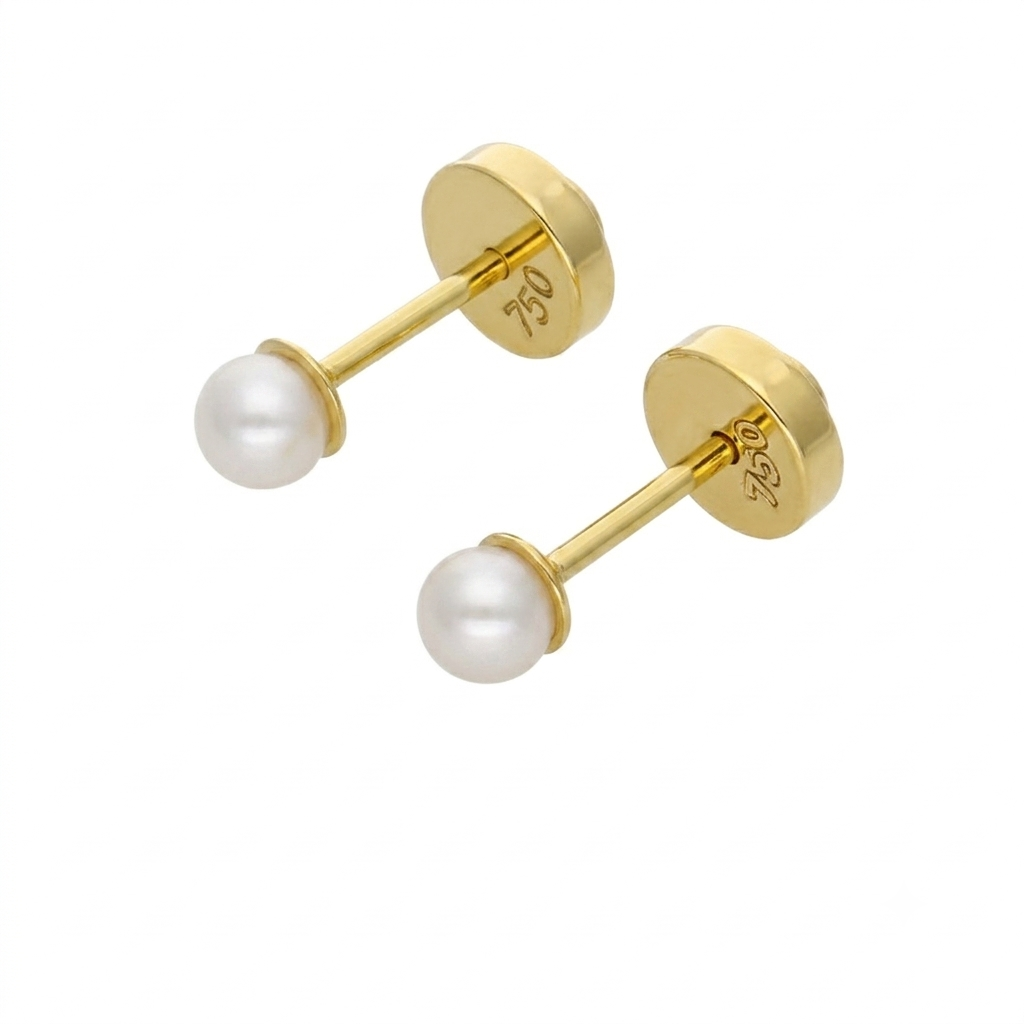 Aros Abridor Bebé Oro Amarillo 18K con Perla Cultivada 3mm | AR-14430