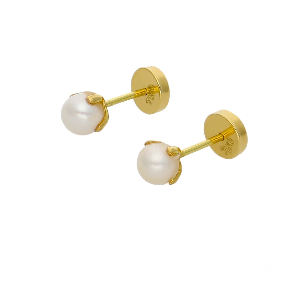 Aros Abridor Bebé Oro Amarillo 18K con Perla Cultivada 4mm Garrita | AR-14432