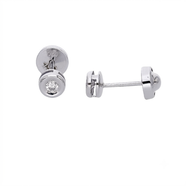 Aros Oro Blanco 18K Circón Tipo Punto de Luz Abridores para Bebé | AR-14427