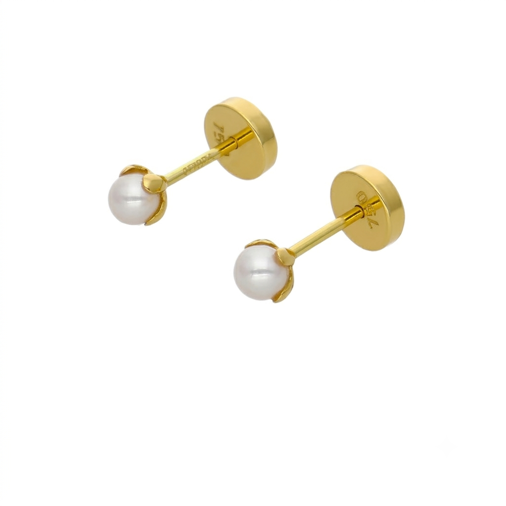 Aros Abridor Bebé Oro Amarillo 18K con Perla Cultivada 3mm Garrita | AR-14431