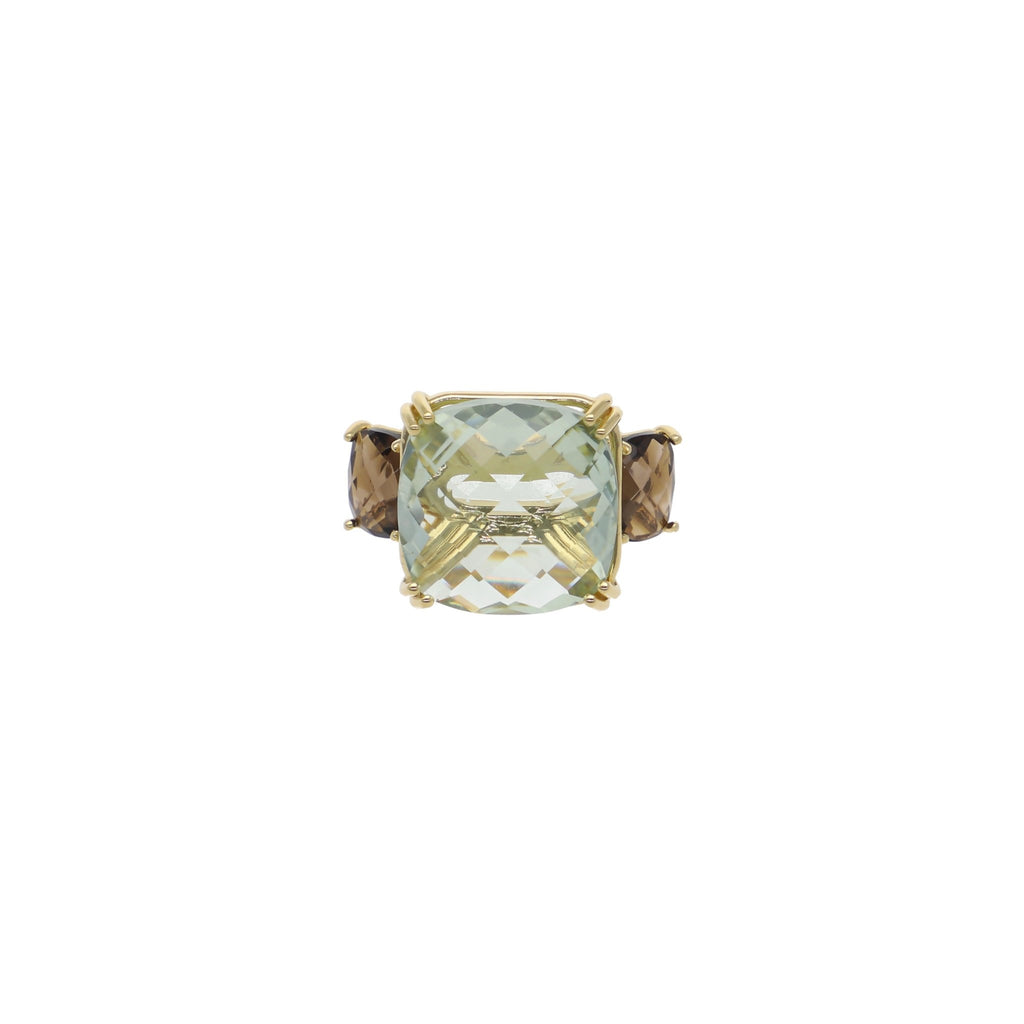 Anillo Oro Amarillo Amatista Verde y Cuarzo Fumé AN12771 - Joyería Rometsch