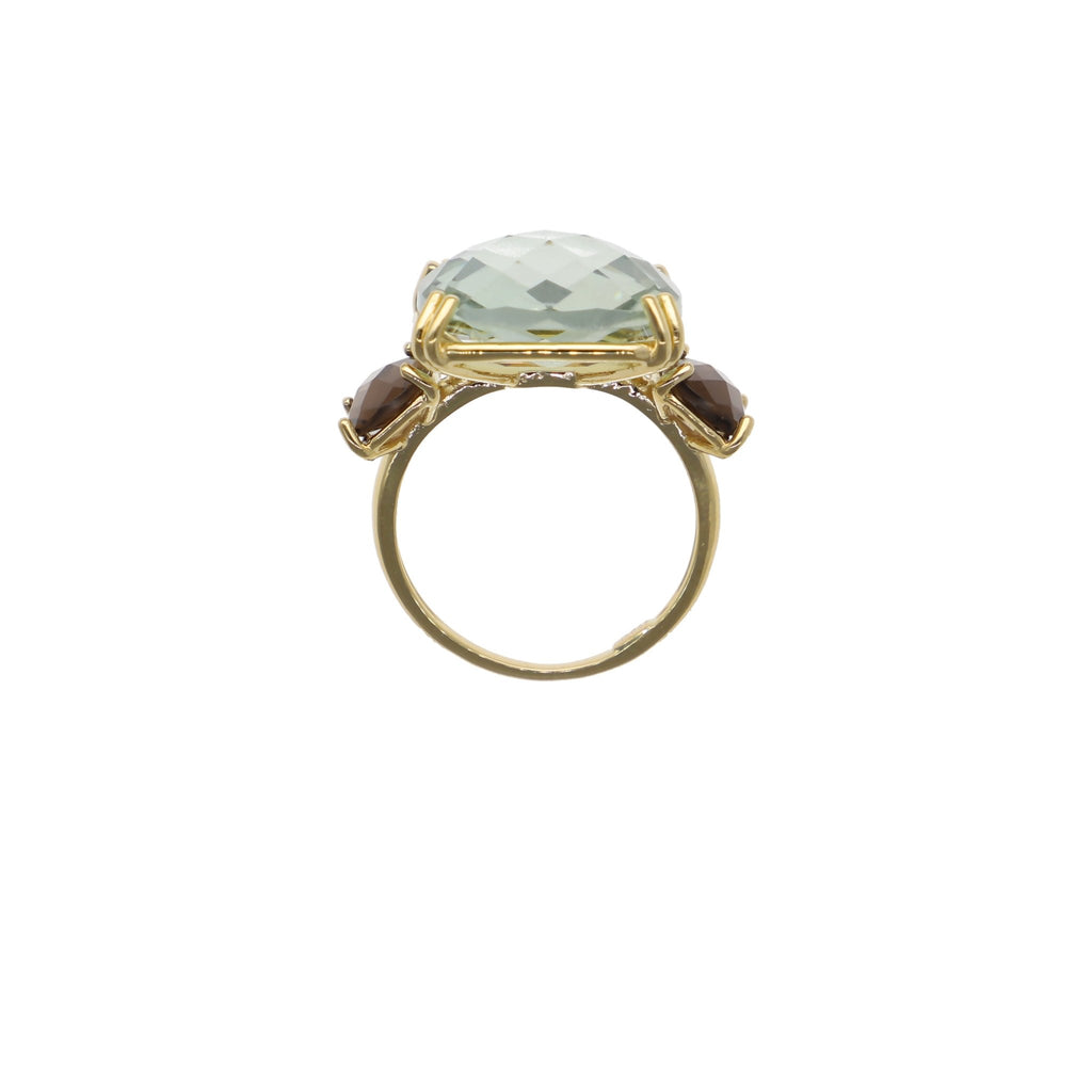 Anillo Oro Amarillo Amatista Verde y Cuarzo Fumé AN12771 - Joyería Rometsch