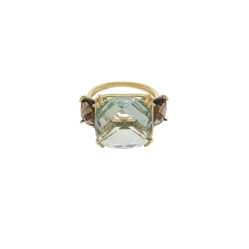 Anillo Oro Amarillo Amatista Verde y Cuarzo Fumé AN12771 - Joyería Rometsch