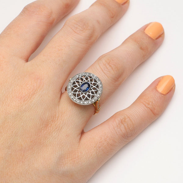 Anillo Oro Amarillo / Blanco, Zafiro y Brillantes, AN8581 - Joyería Rometsch