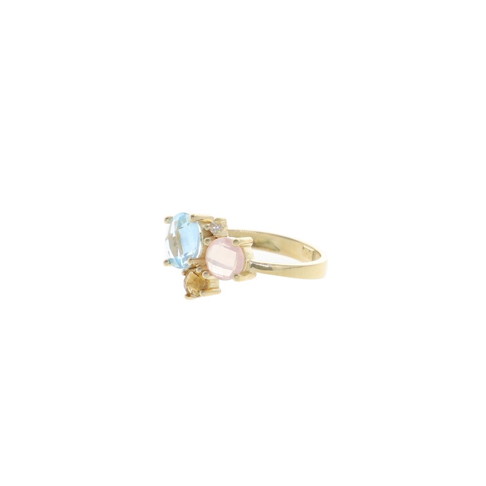 Anillo Oro Amarillo Brillante, Cuarzo Rosa, Topacio Azul y Citrino AN12484 - Joyería Rometsch